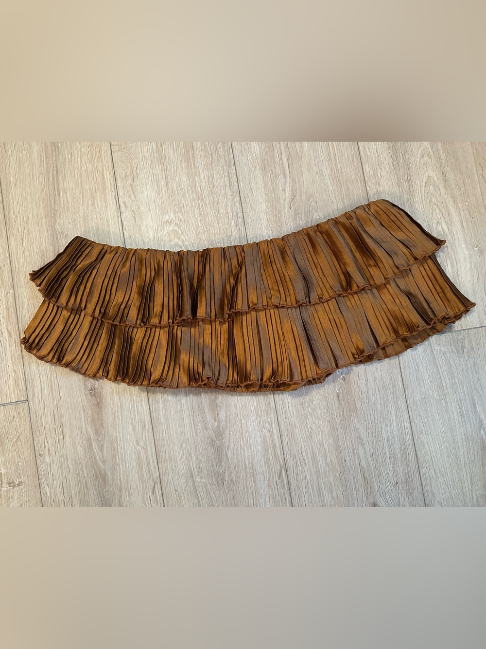Anthropologie coquette Brown Pleated Off-Shoulder Layered Crop Top - Picture 2 of 5